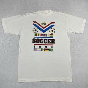 Bay Club Soccer T-Shirt Mens‎ Large White 1994 USA World Cup Graphic Tee Vintage